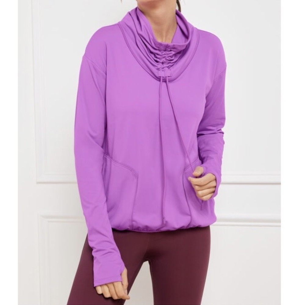 T by Talbots Performance Interlock Drawstring Pullover Purple Medium Petite MP